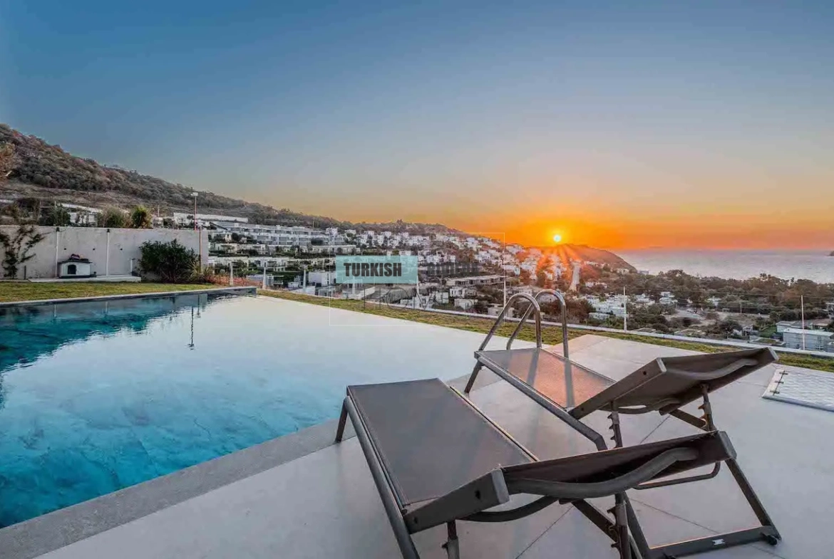 Signature L Shape House Villa in Gümüşlük with Panoramic Coastal Views