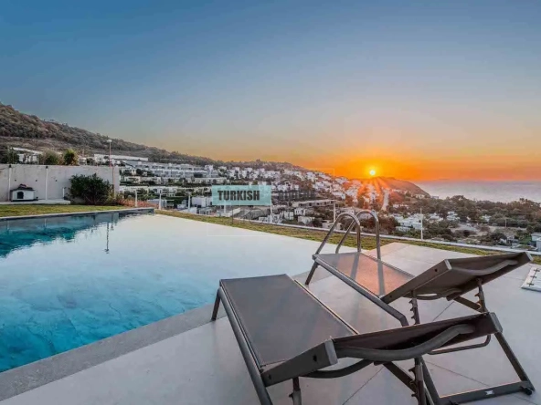 Signature L Shape House Villa in Gümüşlük with Panoramic Coastal Views